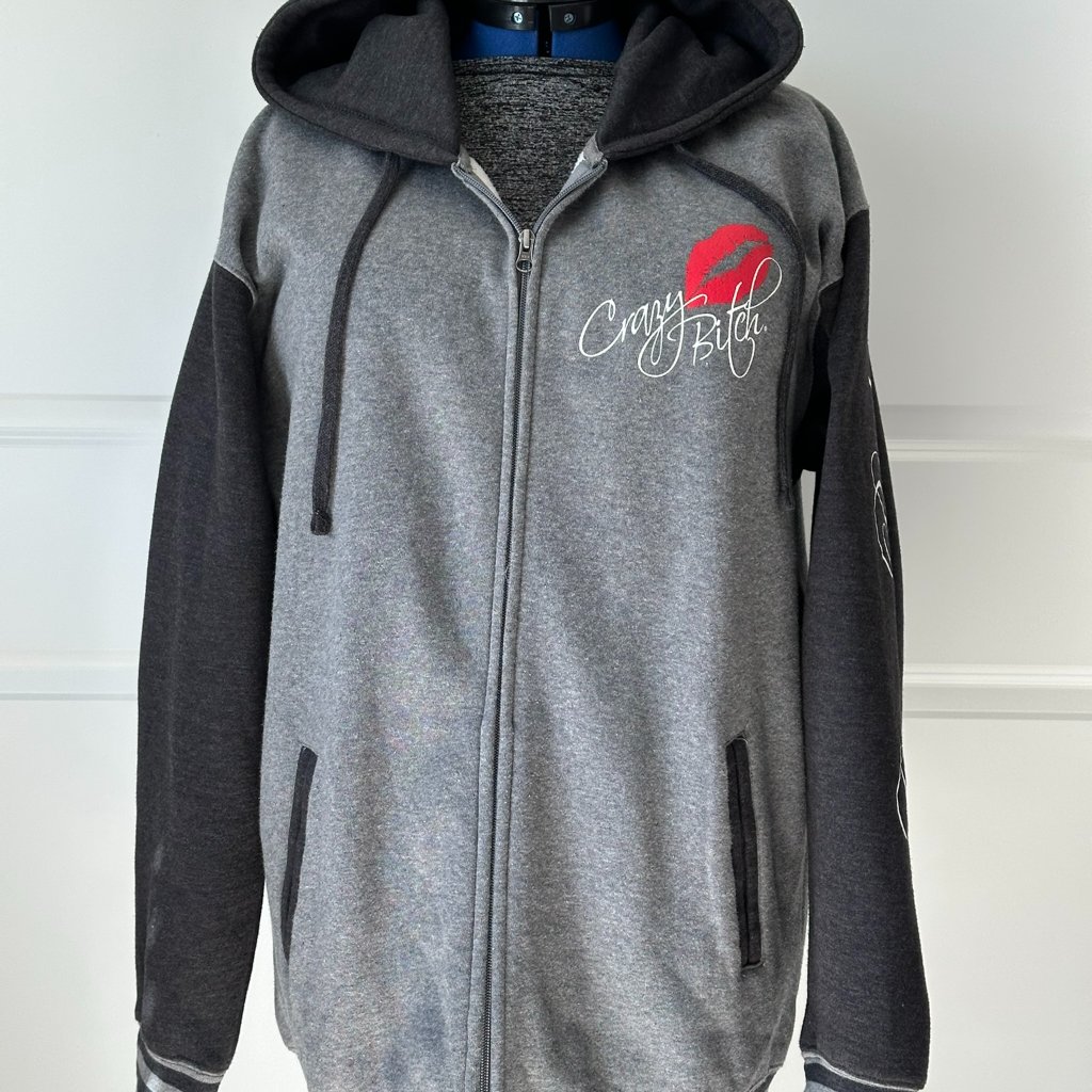 Crazy B*Tch, Front Zipper, Hoodie, Fleece Inside, Pockets, Size Xl